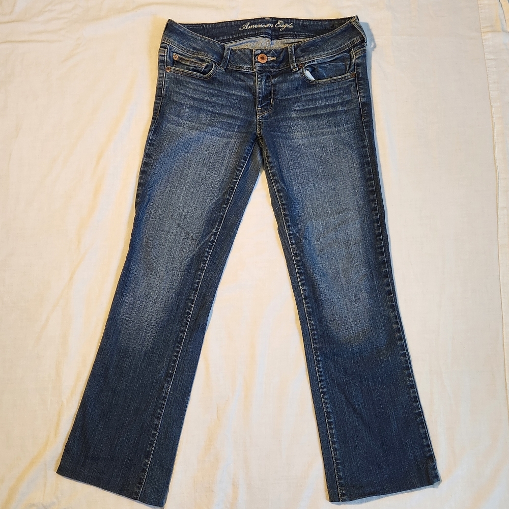 American Eagle Women's Blue Jeans Stretch, Slim Boot, Low Rise, SIze 8